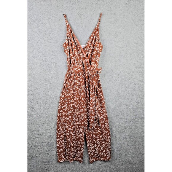 Kaileigh Jumpsuit Women XSP Burnt Orange Floral Cropped Cottagecore V Neck - Picture 1 of 10